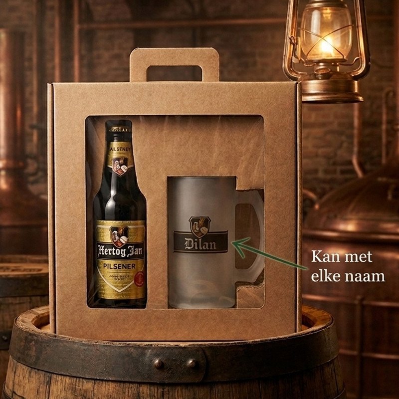 Hertog Jan cadeau - gepersonaliseerde bierpul met naam en flesje bier in giftset