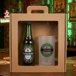 Heineken cadeau - gepersonaliseerde bierpul met naam en flesje bier in luxe giftset