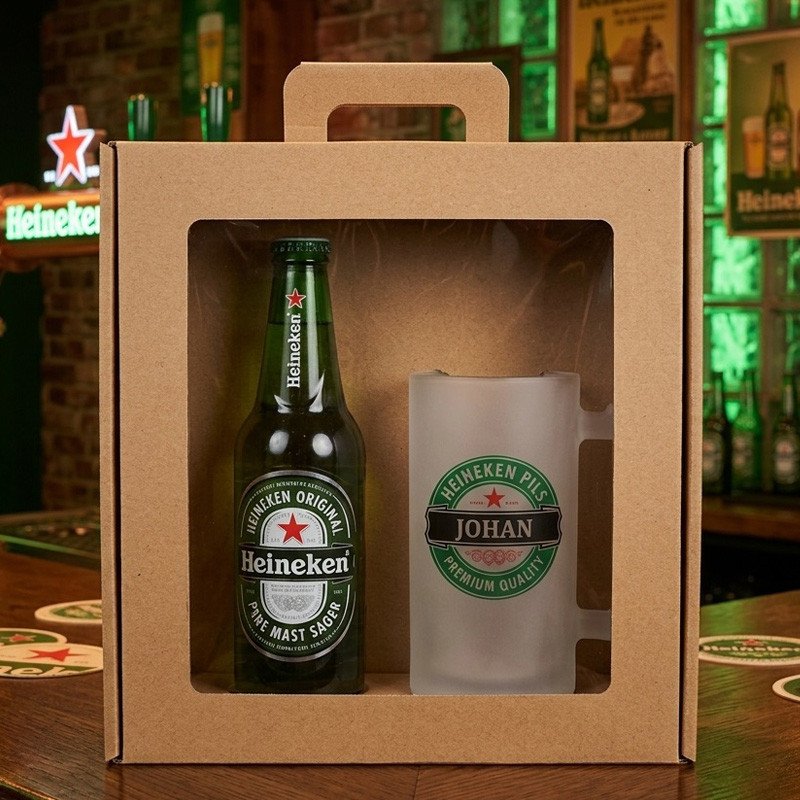 Heineken cadeau - gepersonaliseerde bierpul met naam en flesje bier in luxe giftset